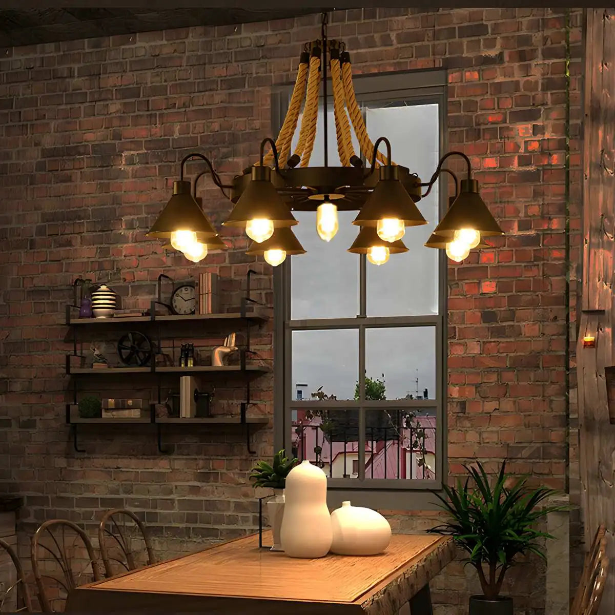 Feyran Vintage Industrial Rope Chandelier for Dining Area