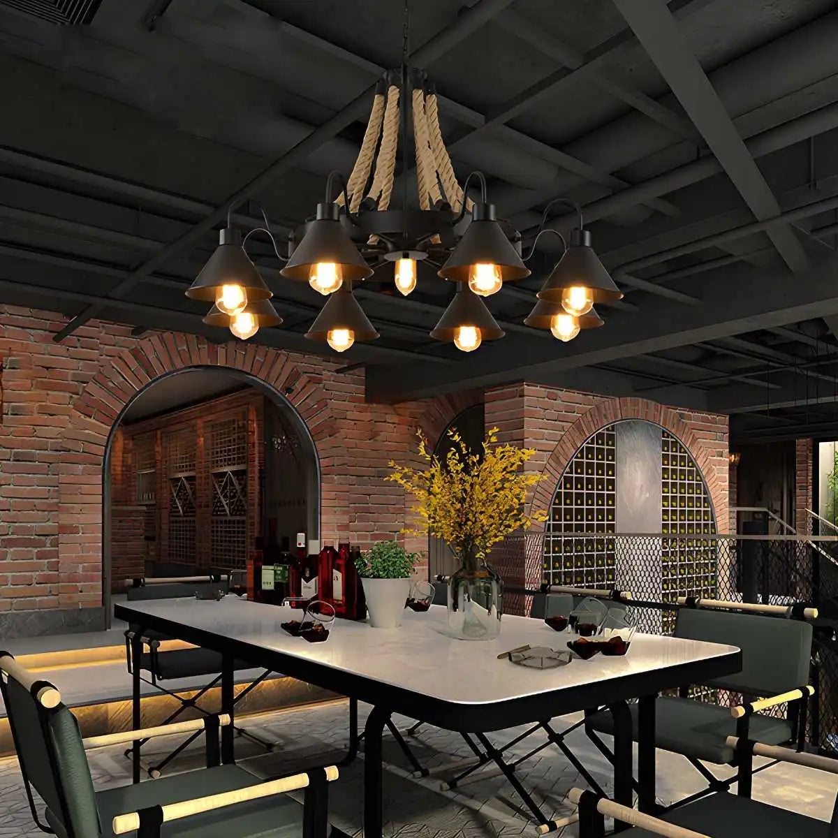 Feyran Vintage Industrial Rope Chandelier for Dining Area