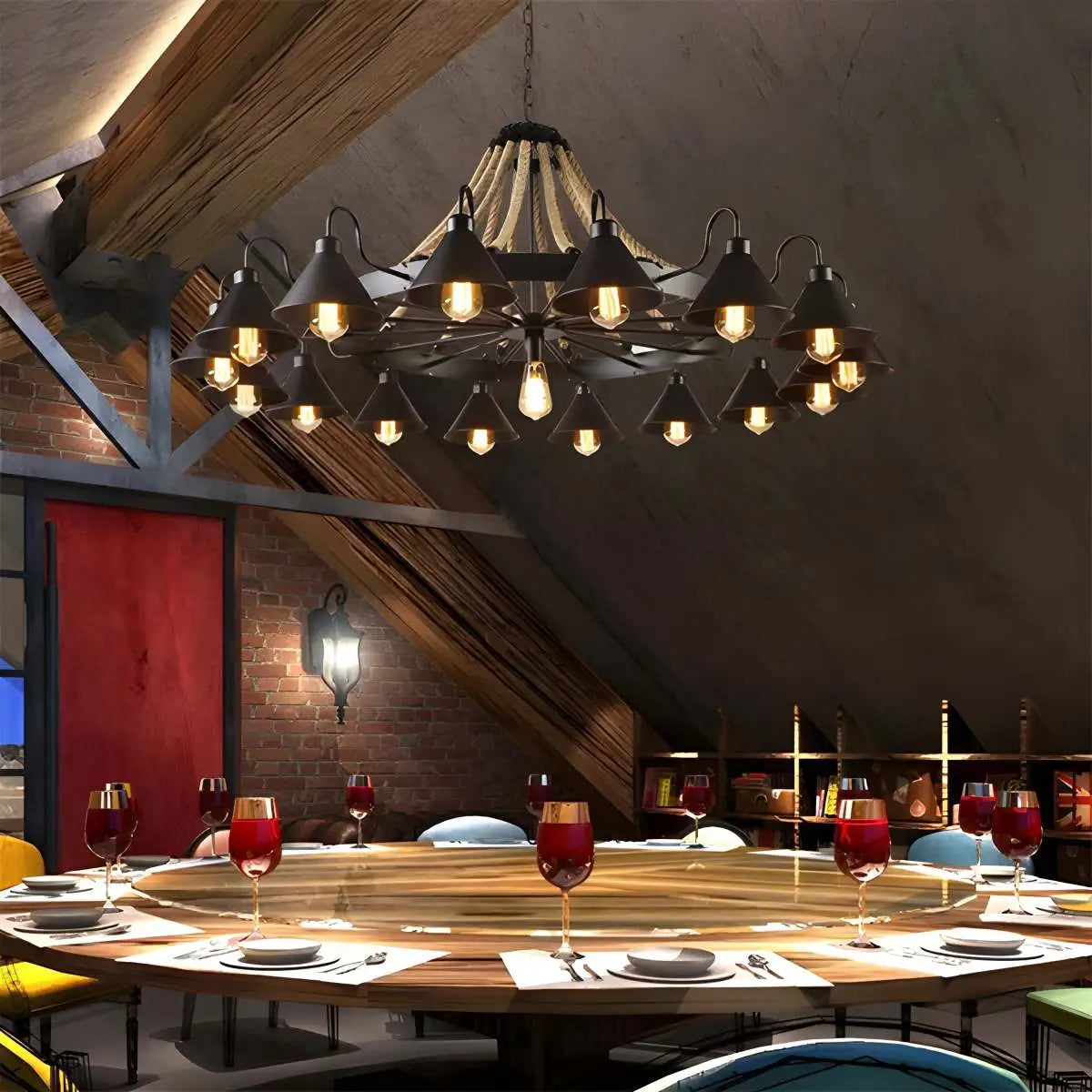 Feyran Vintage Industrial Rope Chandelier for Dining Area