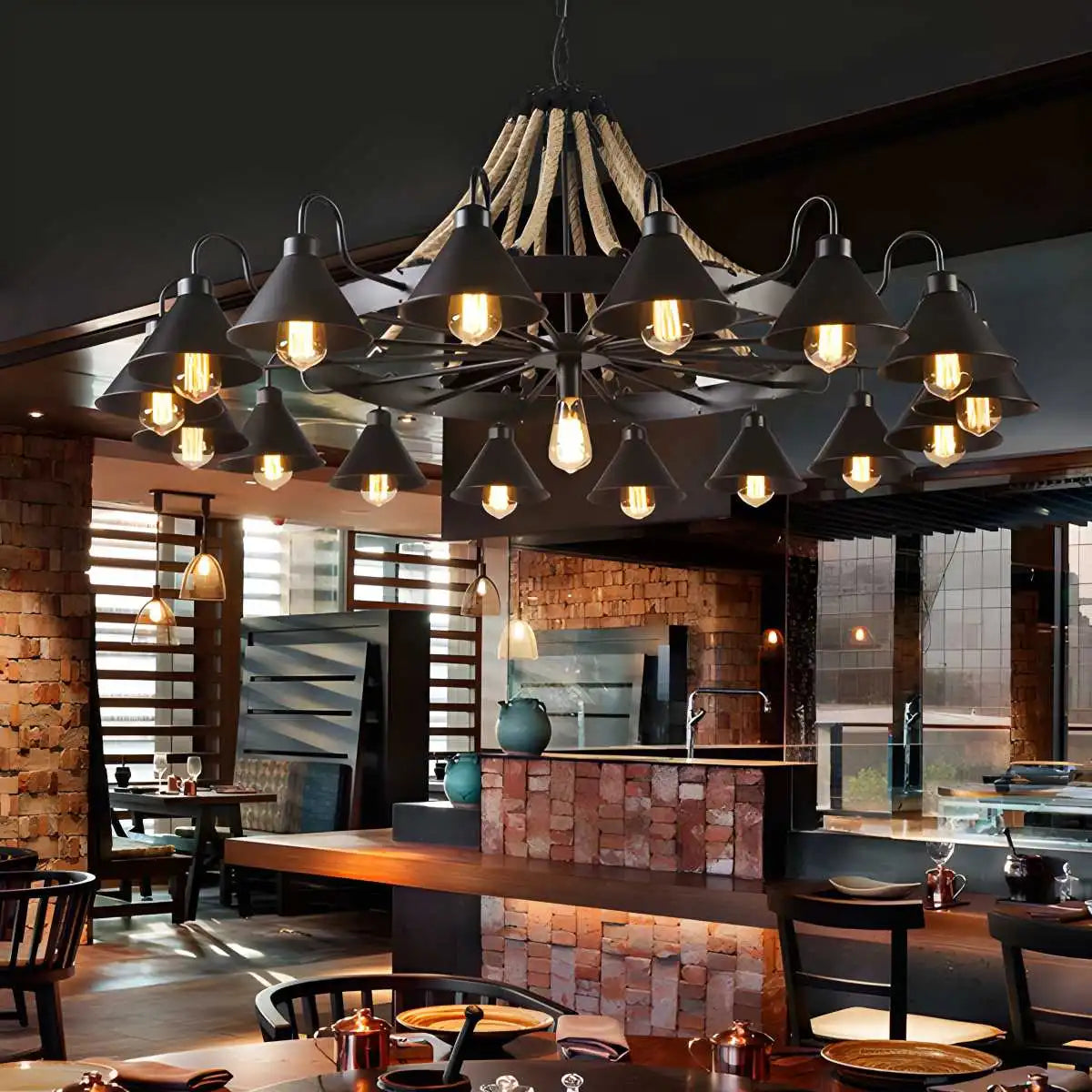 Feyran Vintage Industrial Rope Chandelier for Dining Area