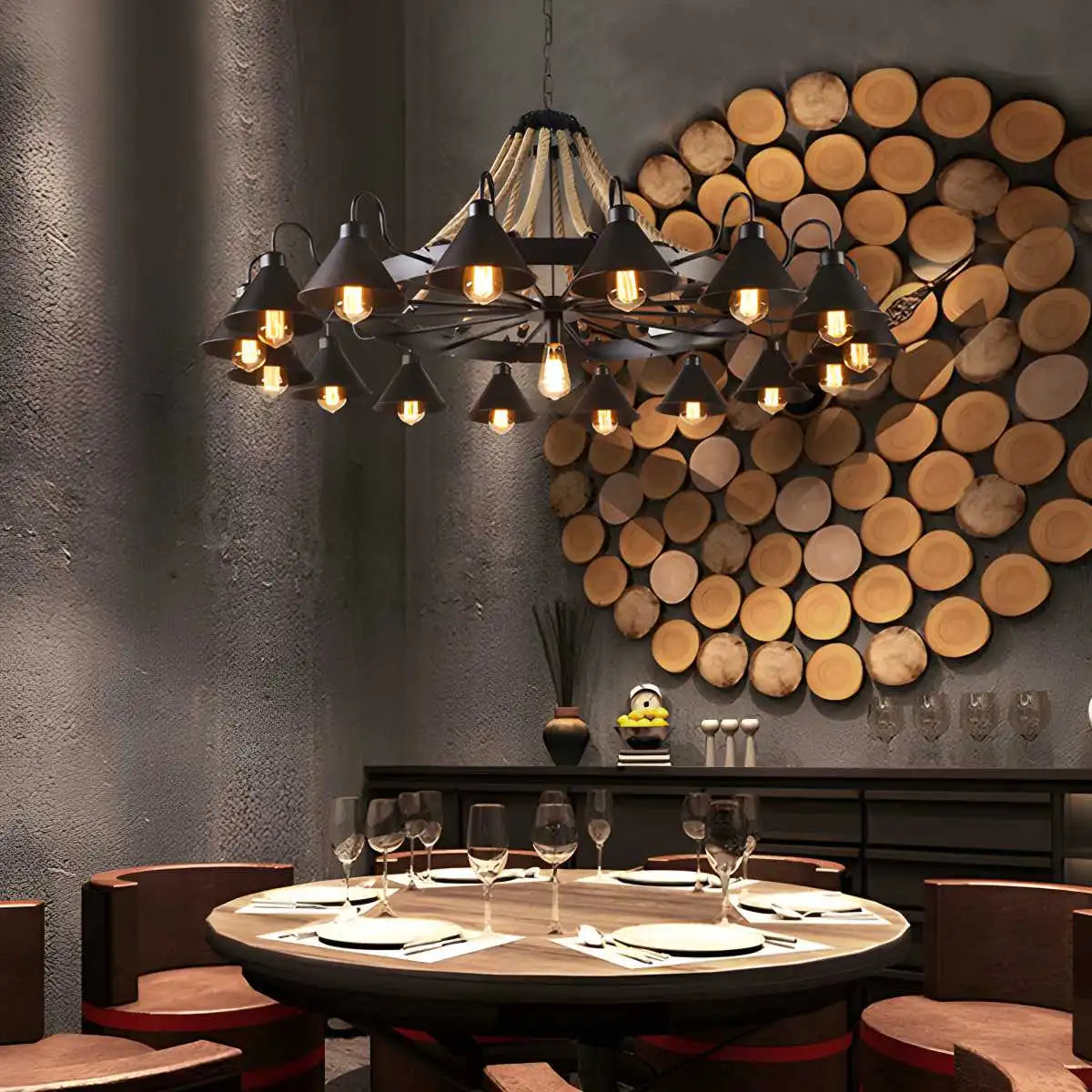 Feyran Vintage Industrial Rope Chandelier for Dining Area
