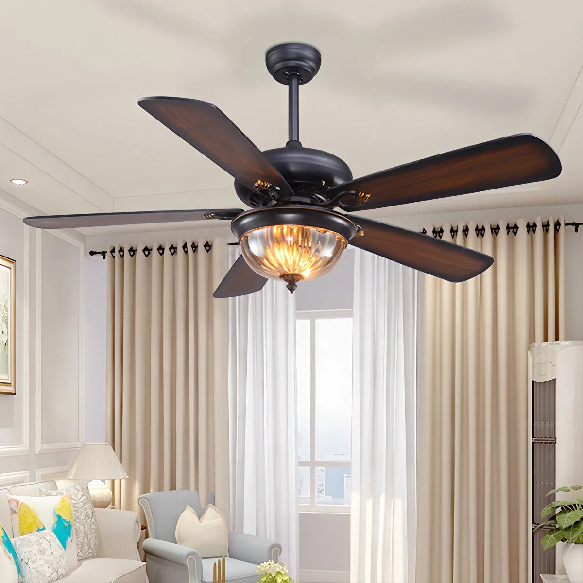 Feyran Vintage Wood Ceiling Fan Lamp for Living Room
