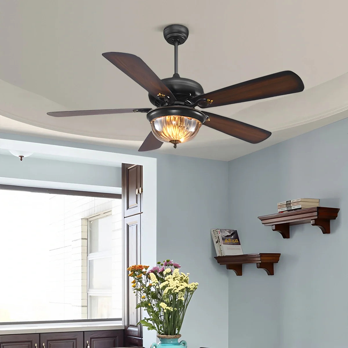 Feyran Vintage Wood Ceiling Fan Lamp for Living Room