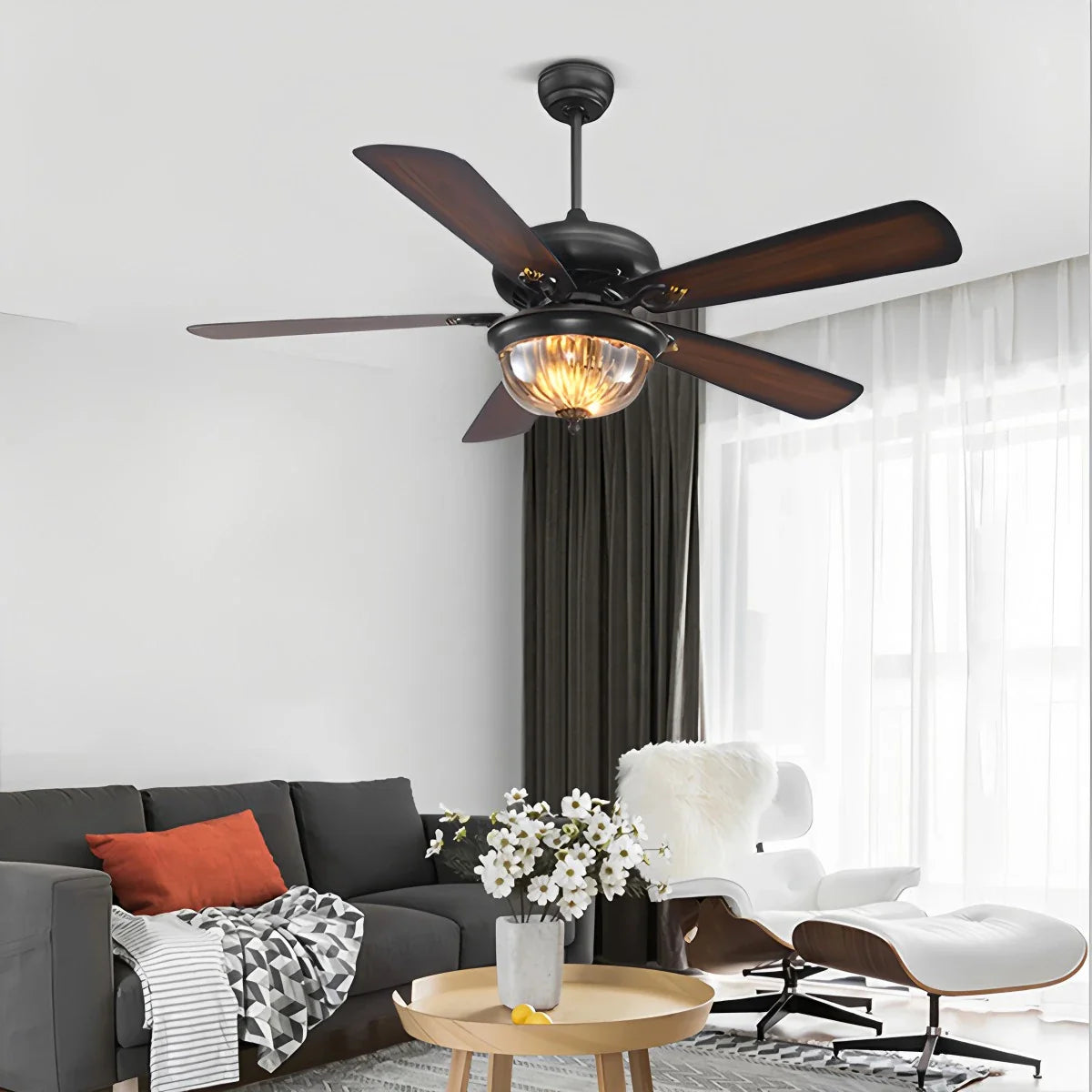 Feyran Vintage Wood Ceiling Fan Lamp for Living Room