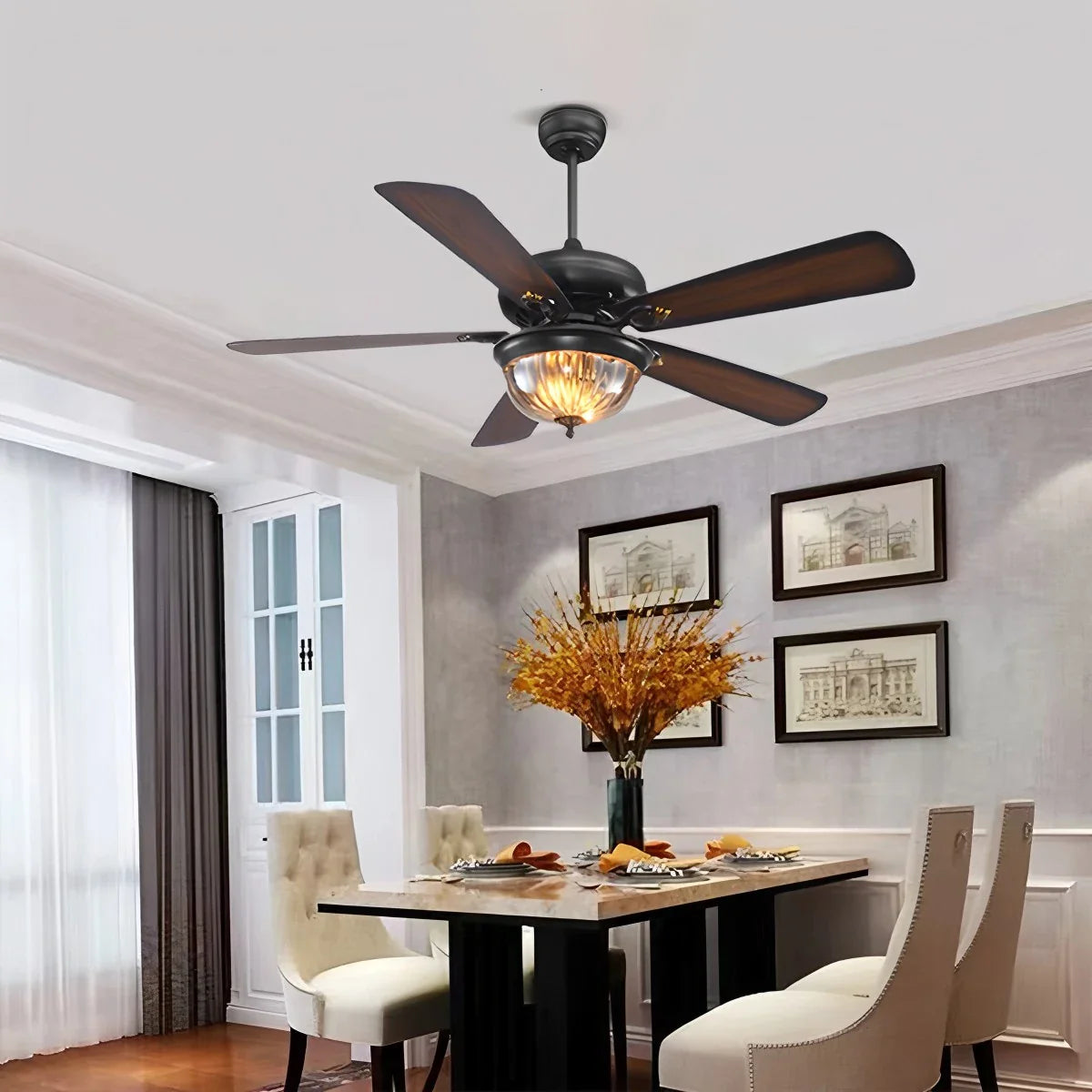 Feyran Vintage Wood Ceiling Fan Lamp for Living Room