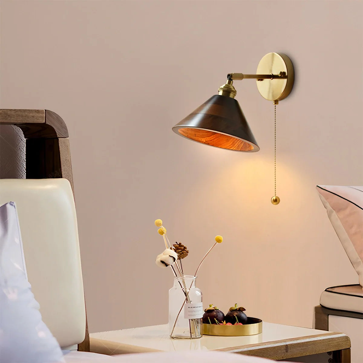 Feyran Vintage Wood Pull Chain Switch Wall Lamp