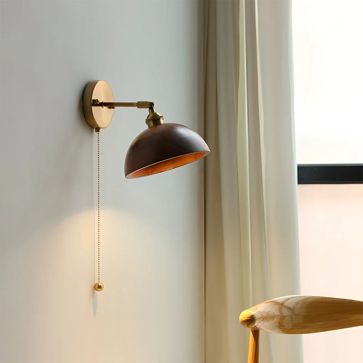 Feyran Vintage Wood Pull Chain Switch Wall Lamp