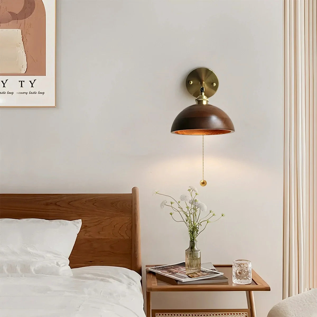 Feyran Vintage Wood Pull Chain Switch Wall Lamp