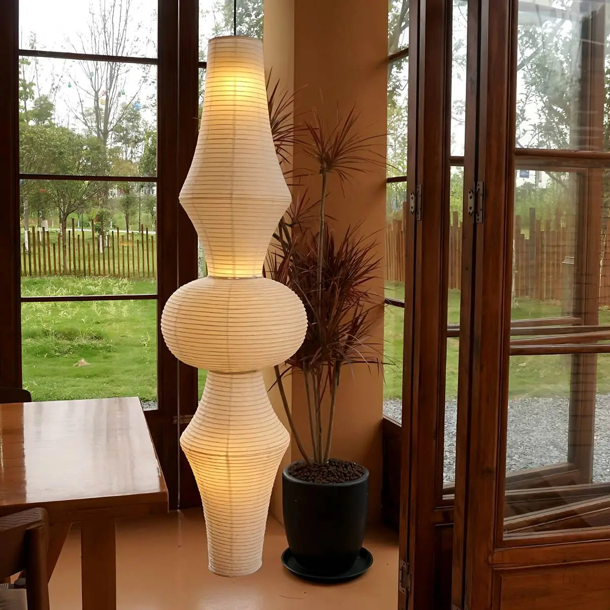 Feyran Washi Paper Corner Pendant Light for High Ceilings