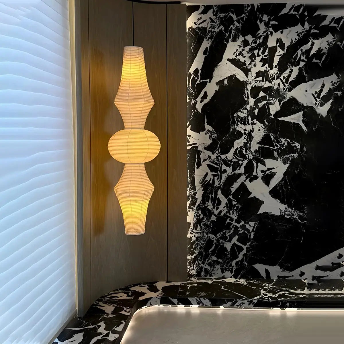 Feyran Washi Paper Corner Pendant Light for High Ceilings