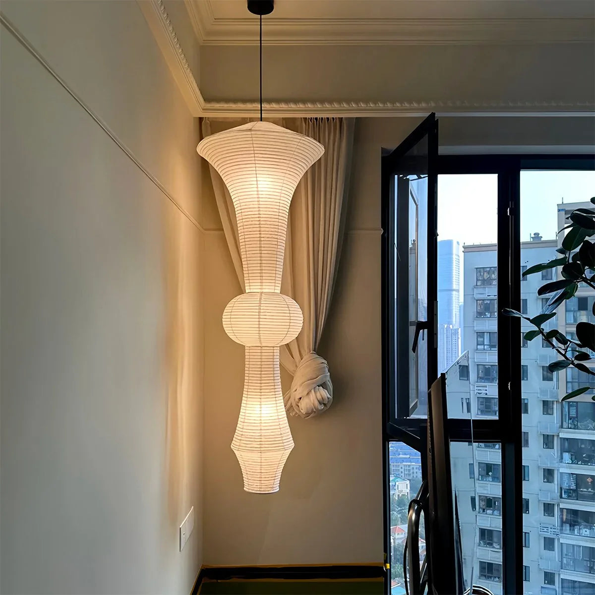 Feyran Washi Paper Corner Pendant Light for High Ceilings