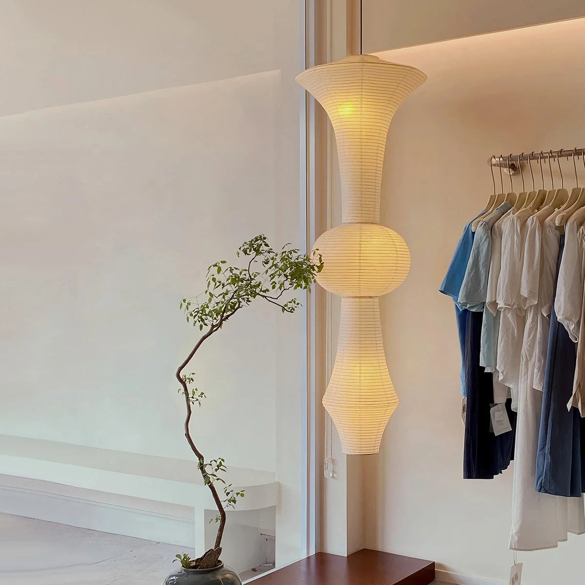 Feyran Washi Paper Corner Pendant Light for High Ceilings