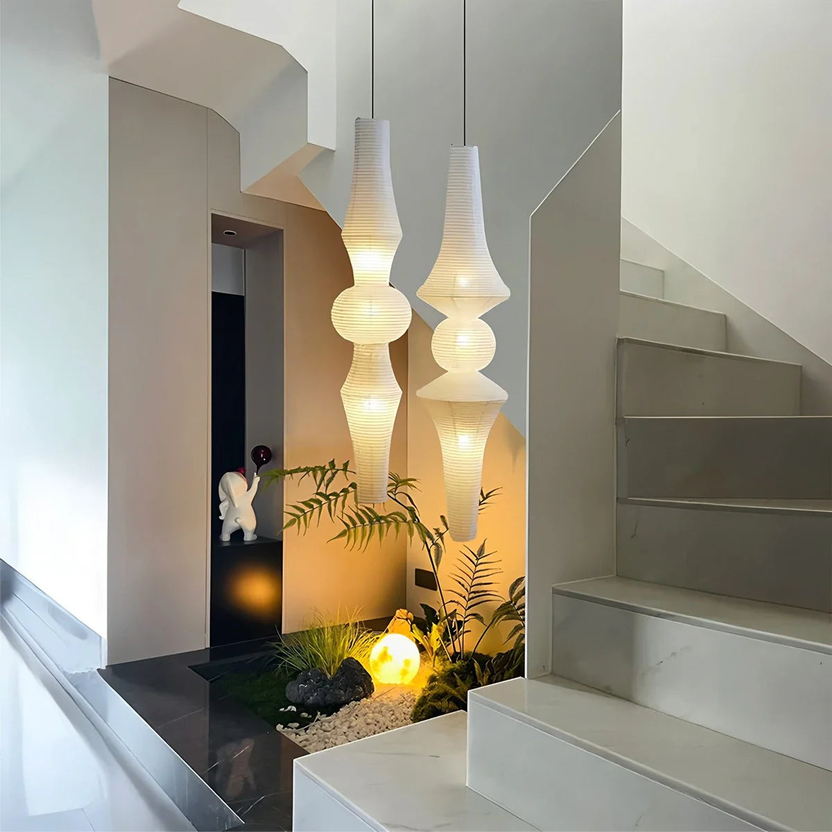 Feyran Washi Paper Corner Pendant Light for High Ceilings