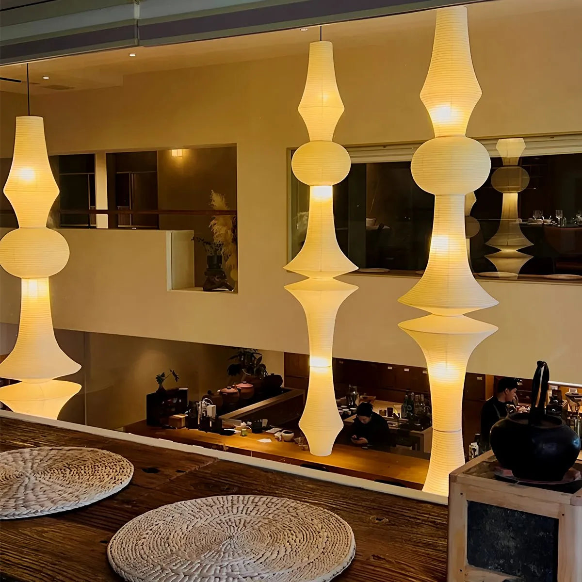 Feyran Washi Paper Corner Pendant Light for High Ceilings