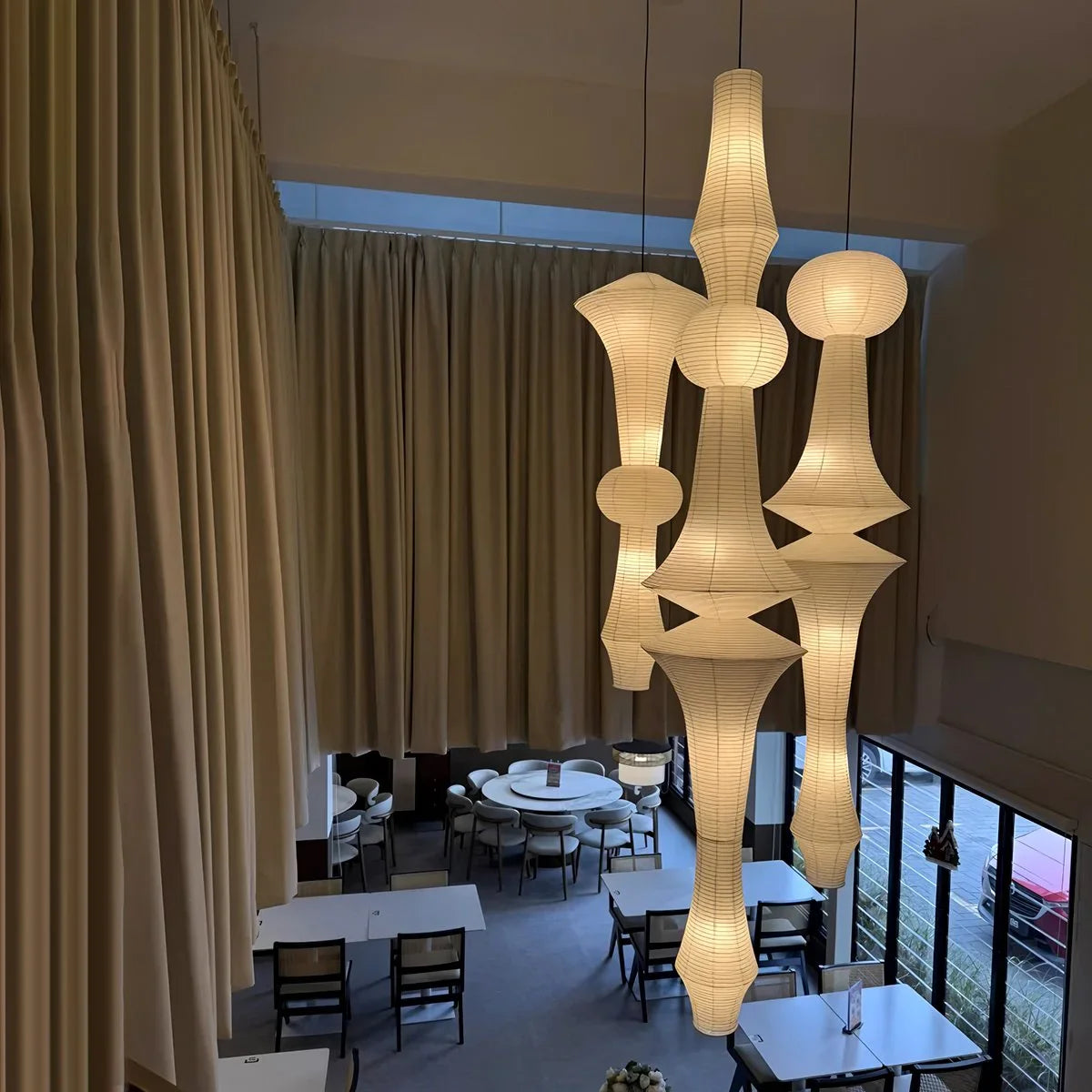 Feyran Washi Paper Corner Pendant Light for High Ceilings