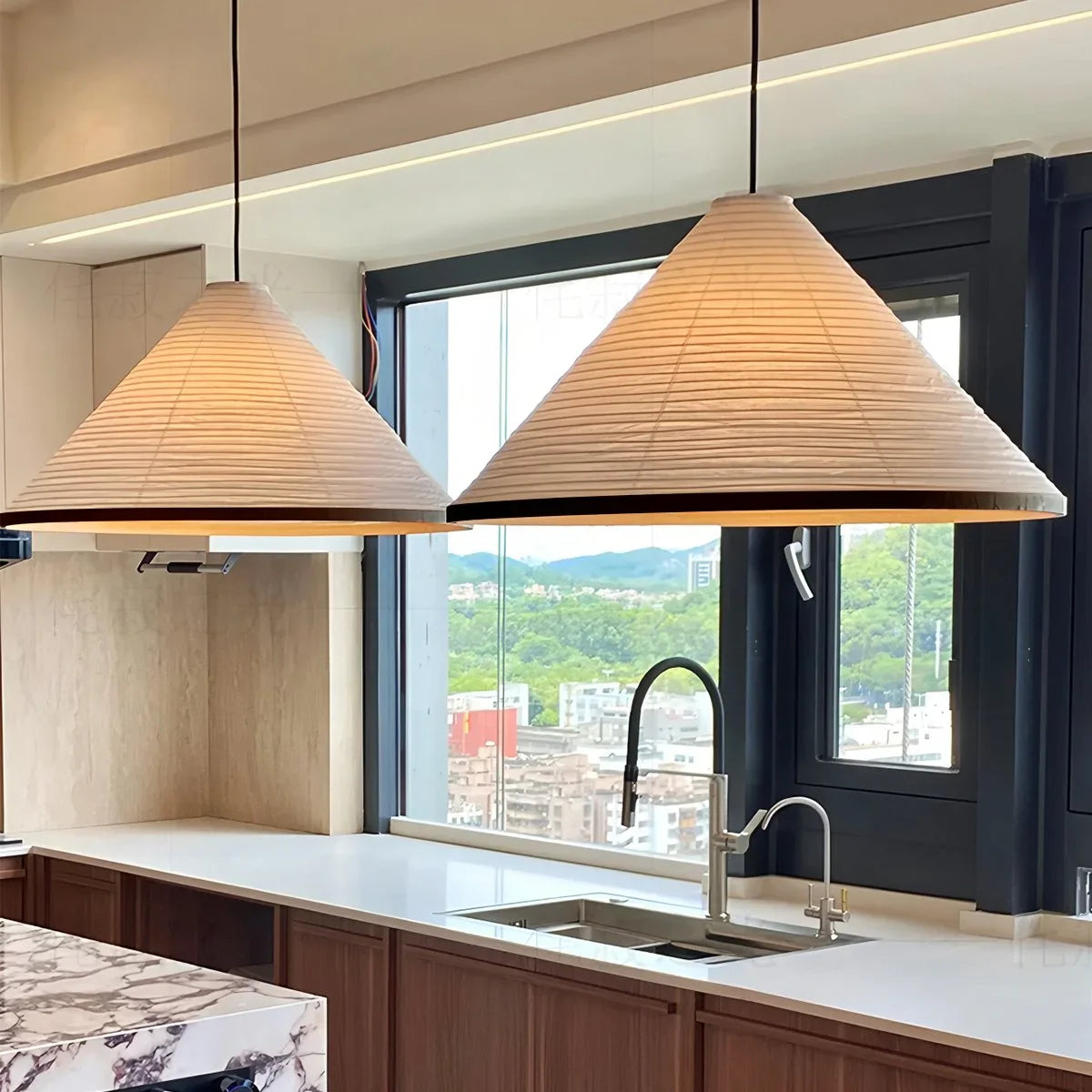 Feyran Washi Paper Hat Pendant Lamp for Dining Room