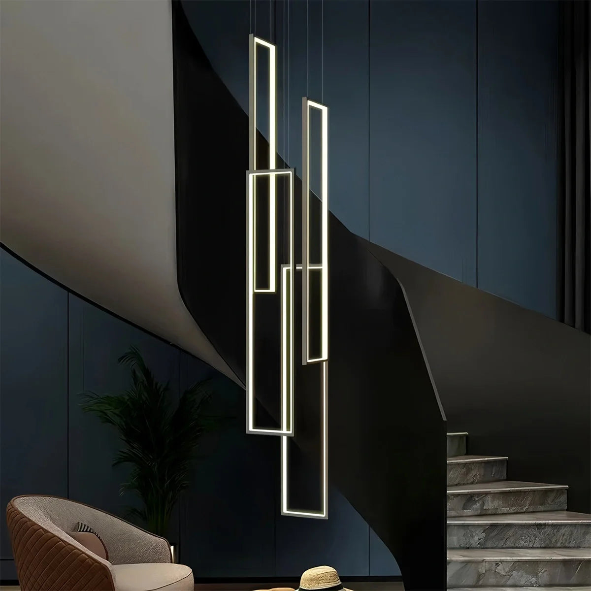 Feyran Aldarj Rectangular LED Staircase Chandelier