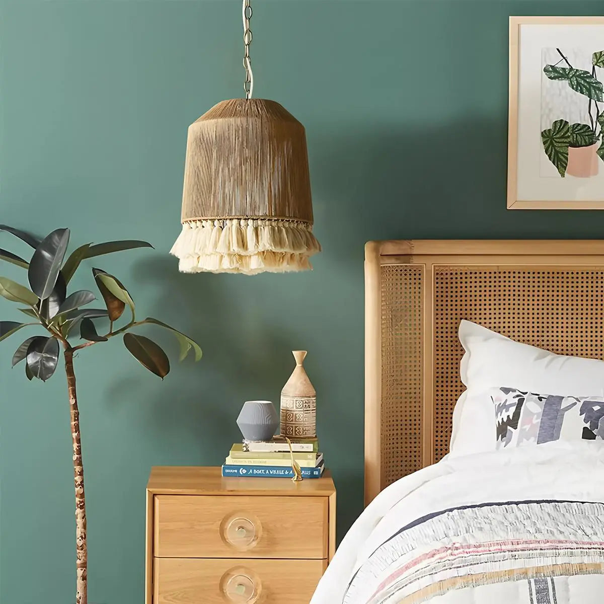 Feyran Boho Vintage Twine Fringe Pendant Light