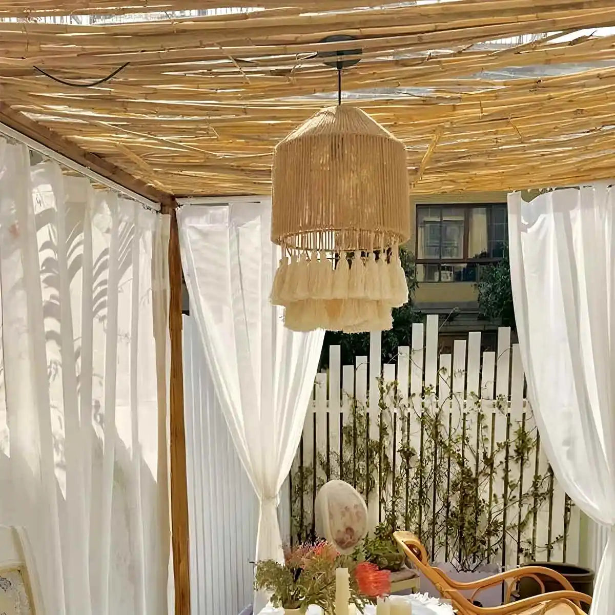 Feyran Boho Vintage Twine Fringe Pendant Light