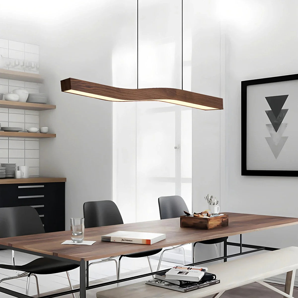 Feyran Woodgrain Linear Pendant Light for Kitchen