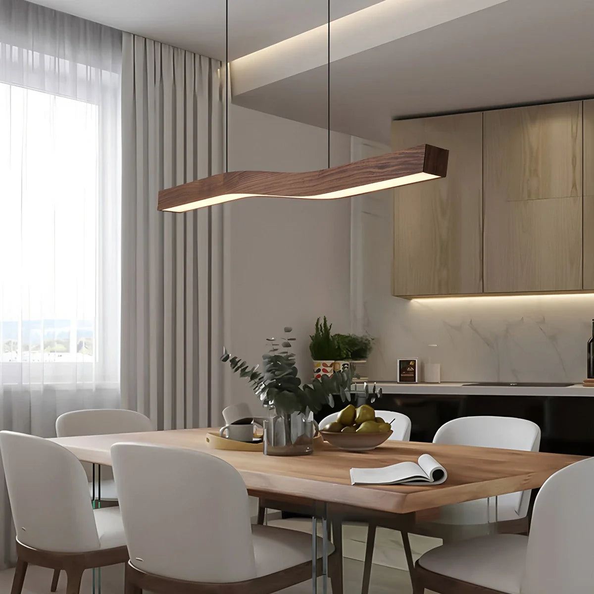 Feyran Woodgrain Linear Pendant Light for Kitchen