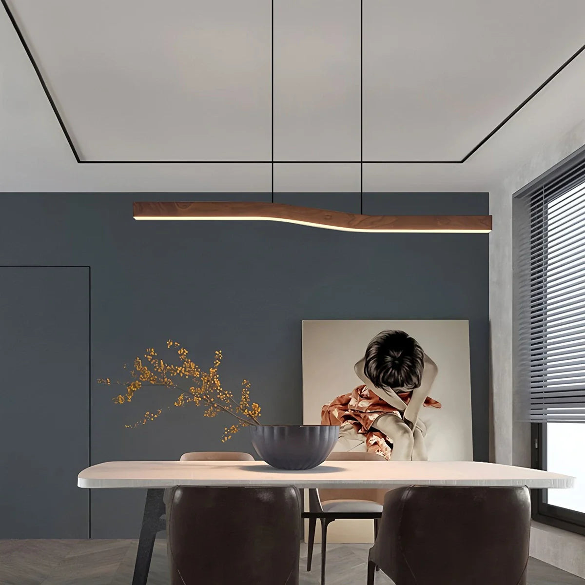 Feyran Woodgrain Linear Pendant Light for Kitchen
