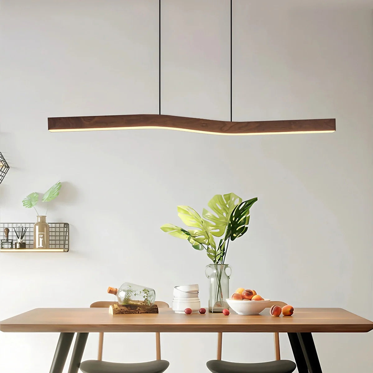 Feyran Woodgrain Linear Pendant Light for Kitchen