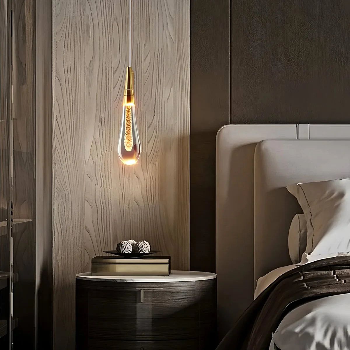 Feyran Drop Crystal Chrome Pendant Light for Bedroom