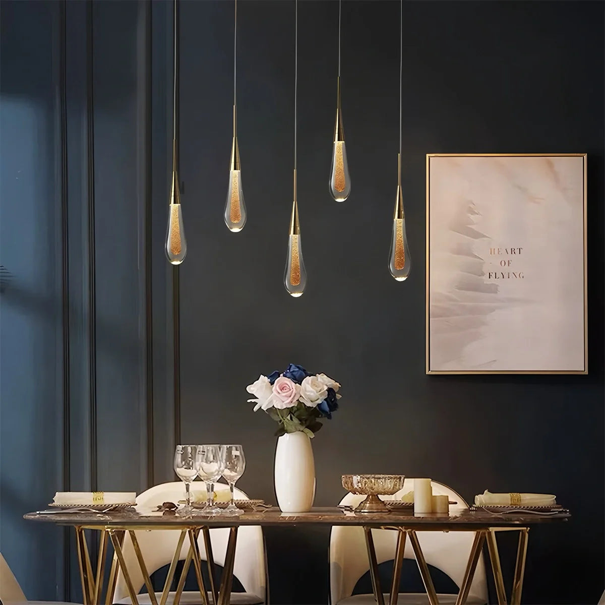 Feyran Drop Crystal Chrome Pendant Light for Bedroom