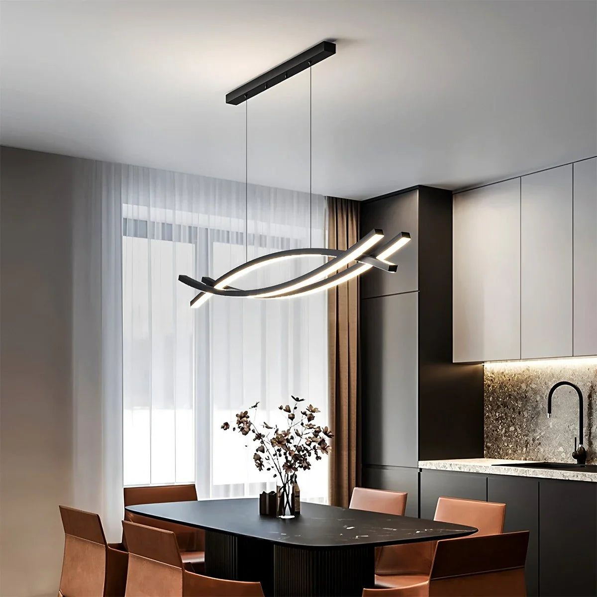 Feyran Eraj Curved LED Pendant Light for Kitchen Island