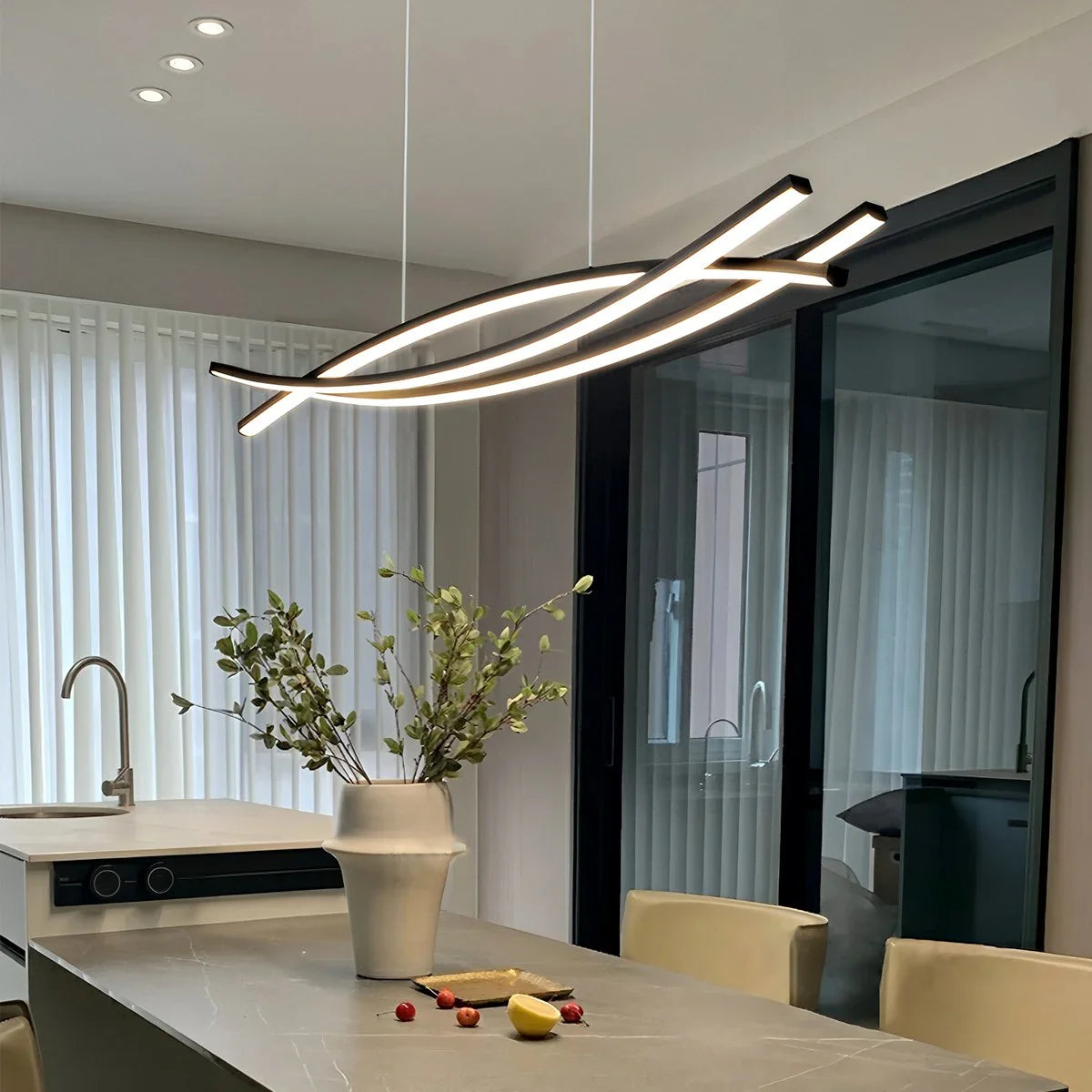 Feyran Eraj Curved LED Pendant Light for Kitchen Island