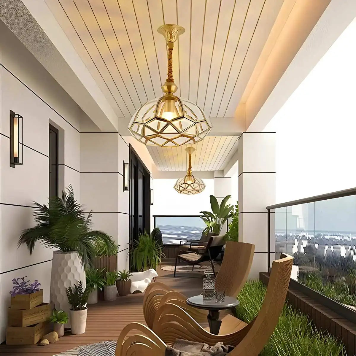 Feyran European Style Copper Glass Ceiling Lamp-C