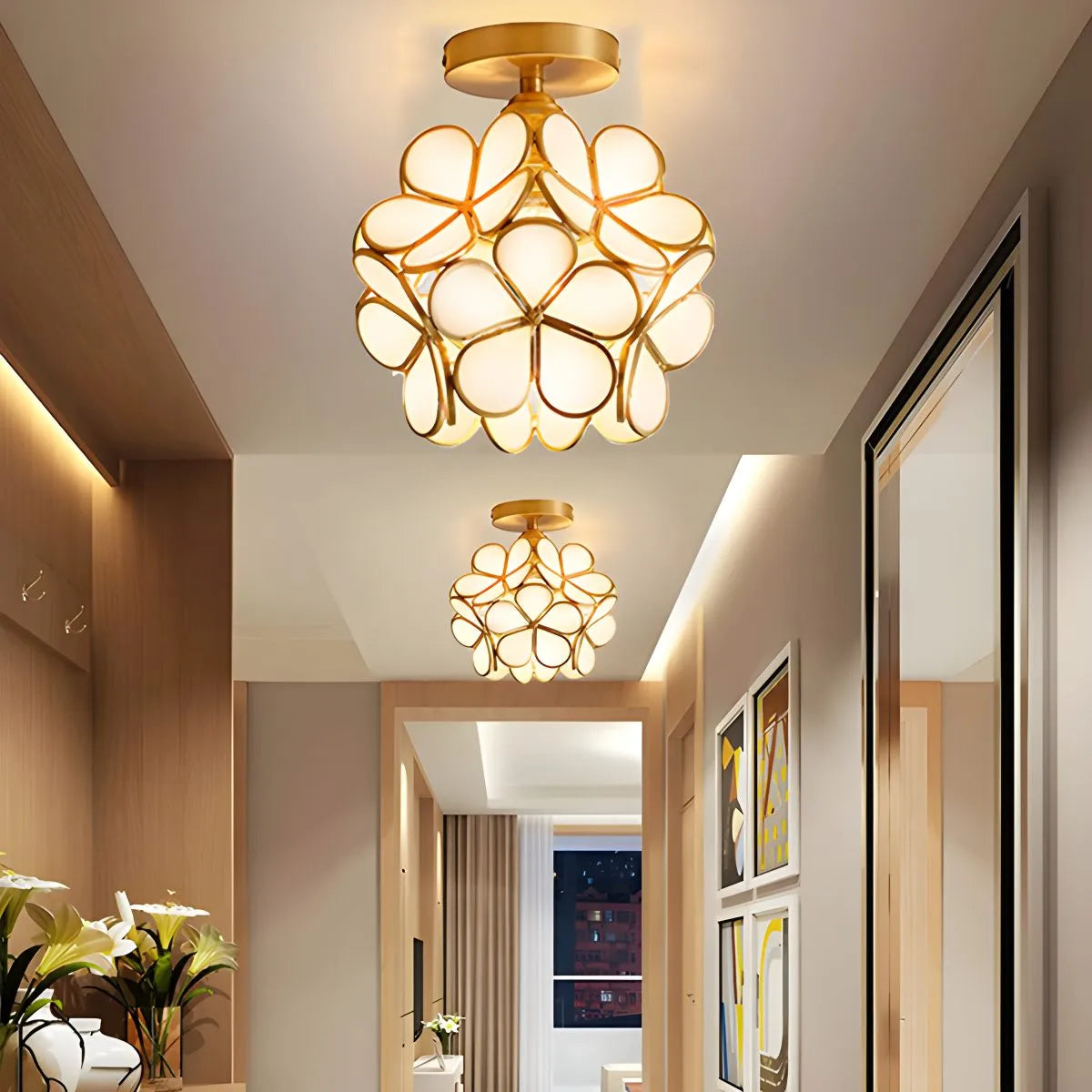 Feyran European Style Copper Glass Ceiling Lamp-E