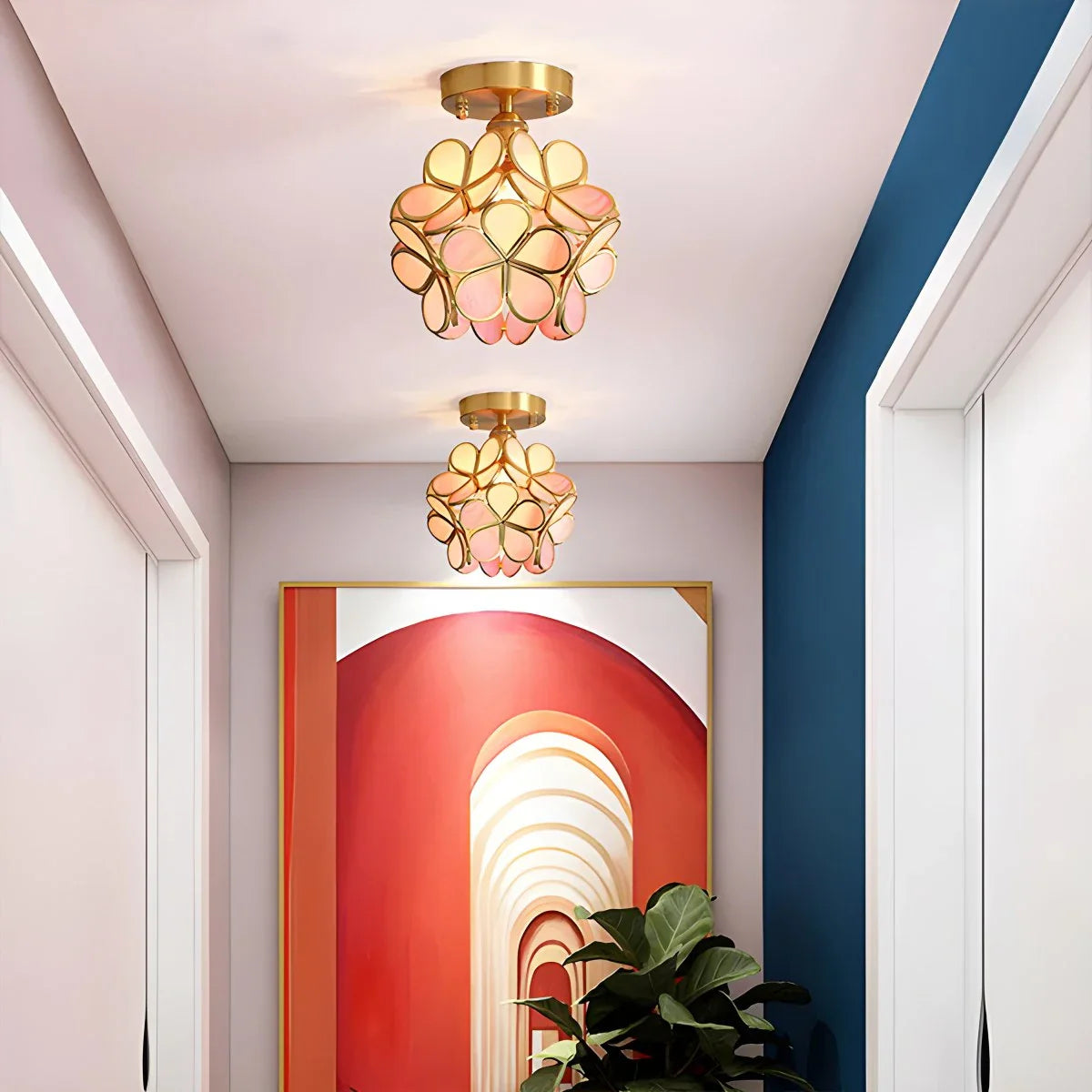 Feyran European Style Copper Glass Ceiling Lamp-E