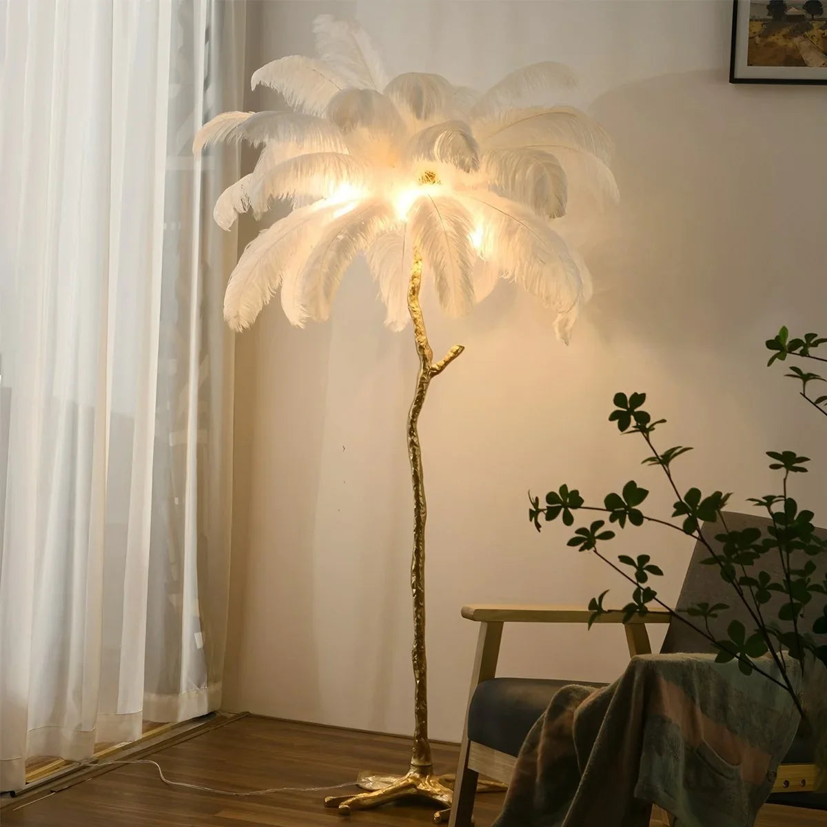 Feyran Feather Palm Tree Floor Lamp for Living Room