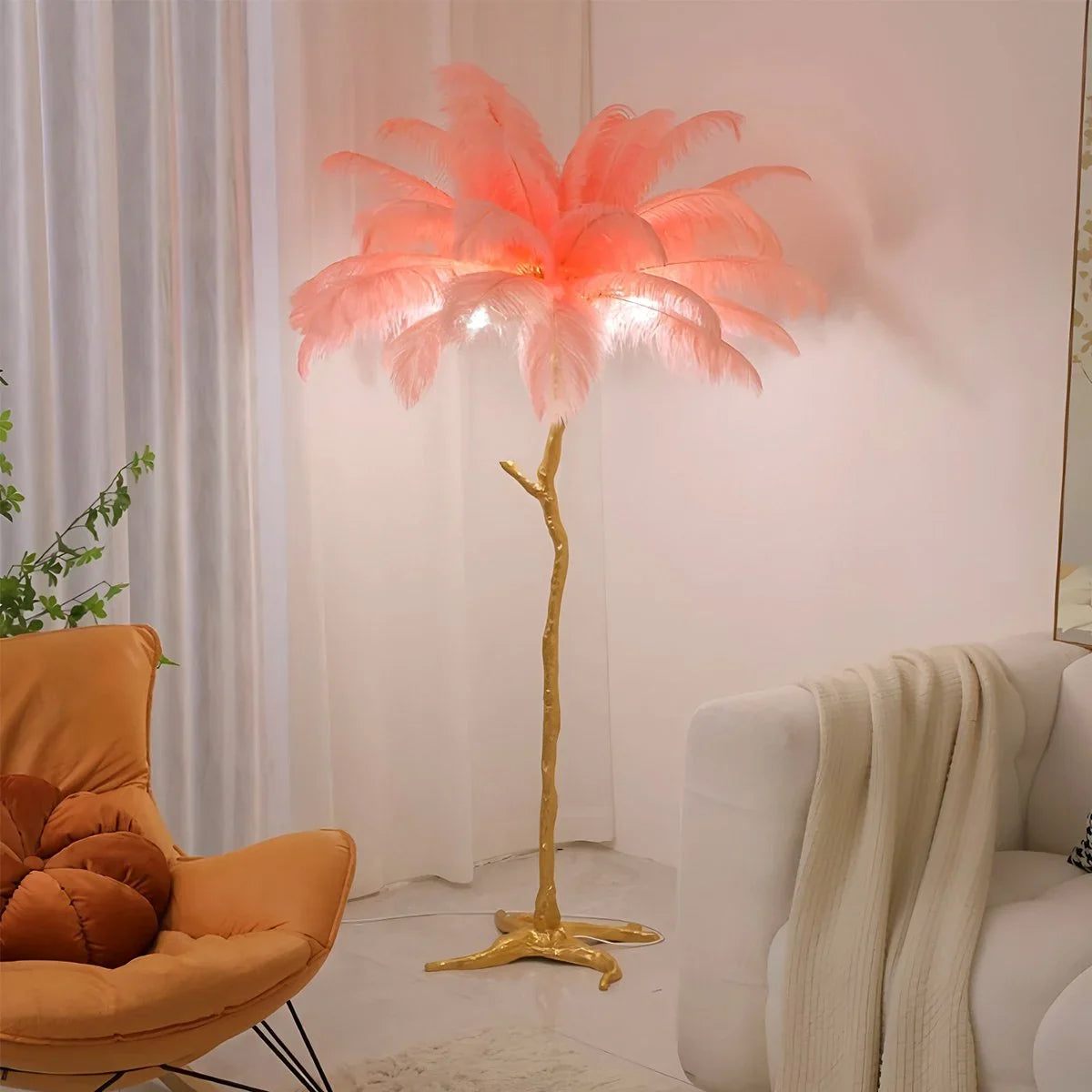Feyran Feather Palm Tree Floor Lamp for Living Room