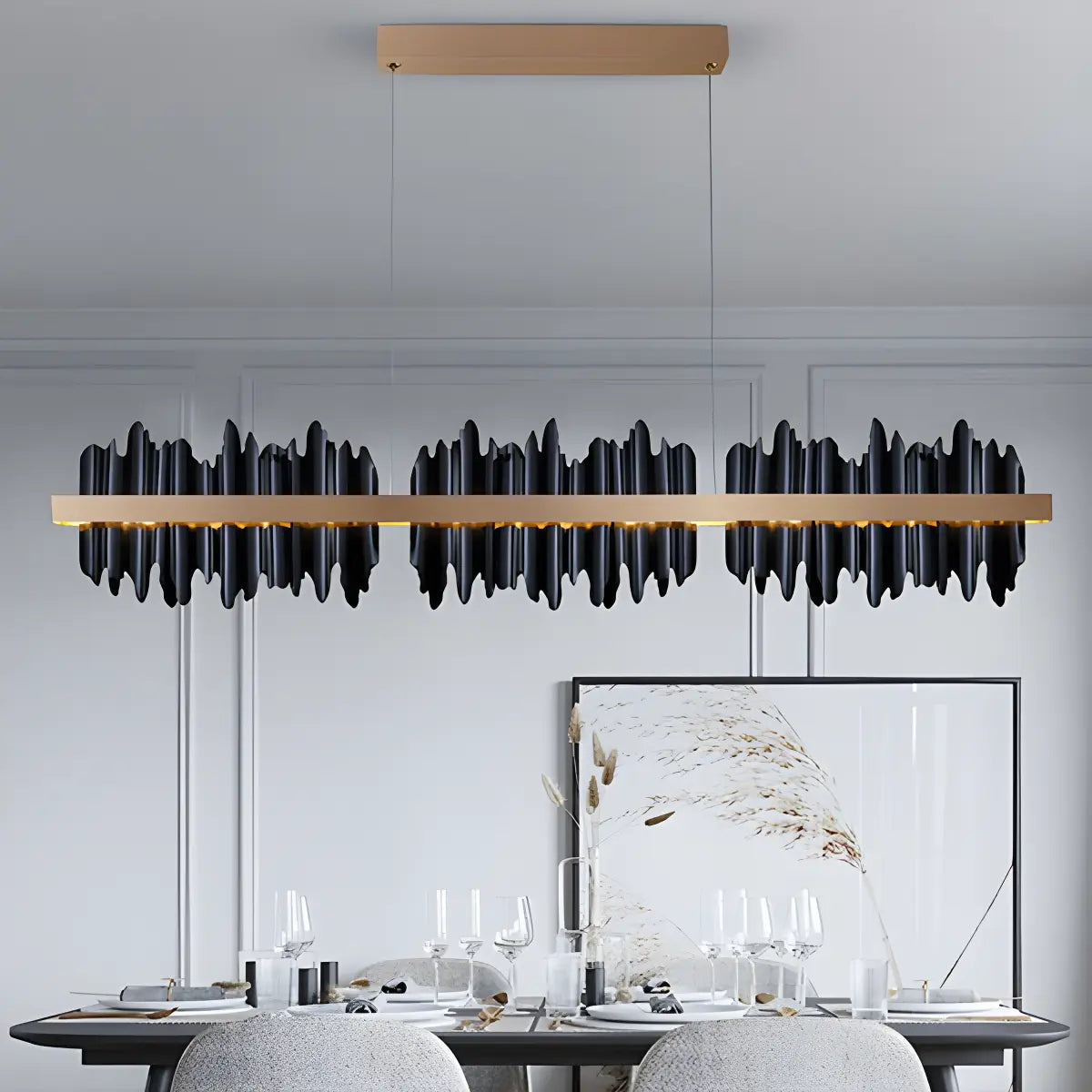 Feyran Iceberg Linear Chandelier-Black & Gold