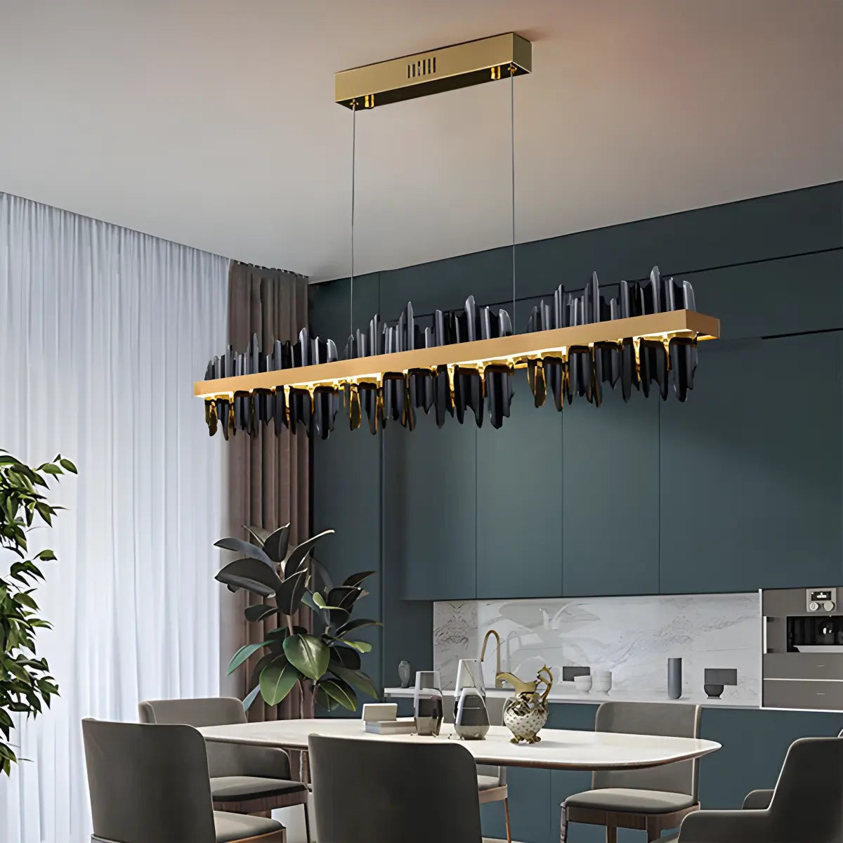 Feyran Iceberg Linear Chandelier-Black & Gold