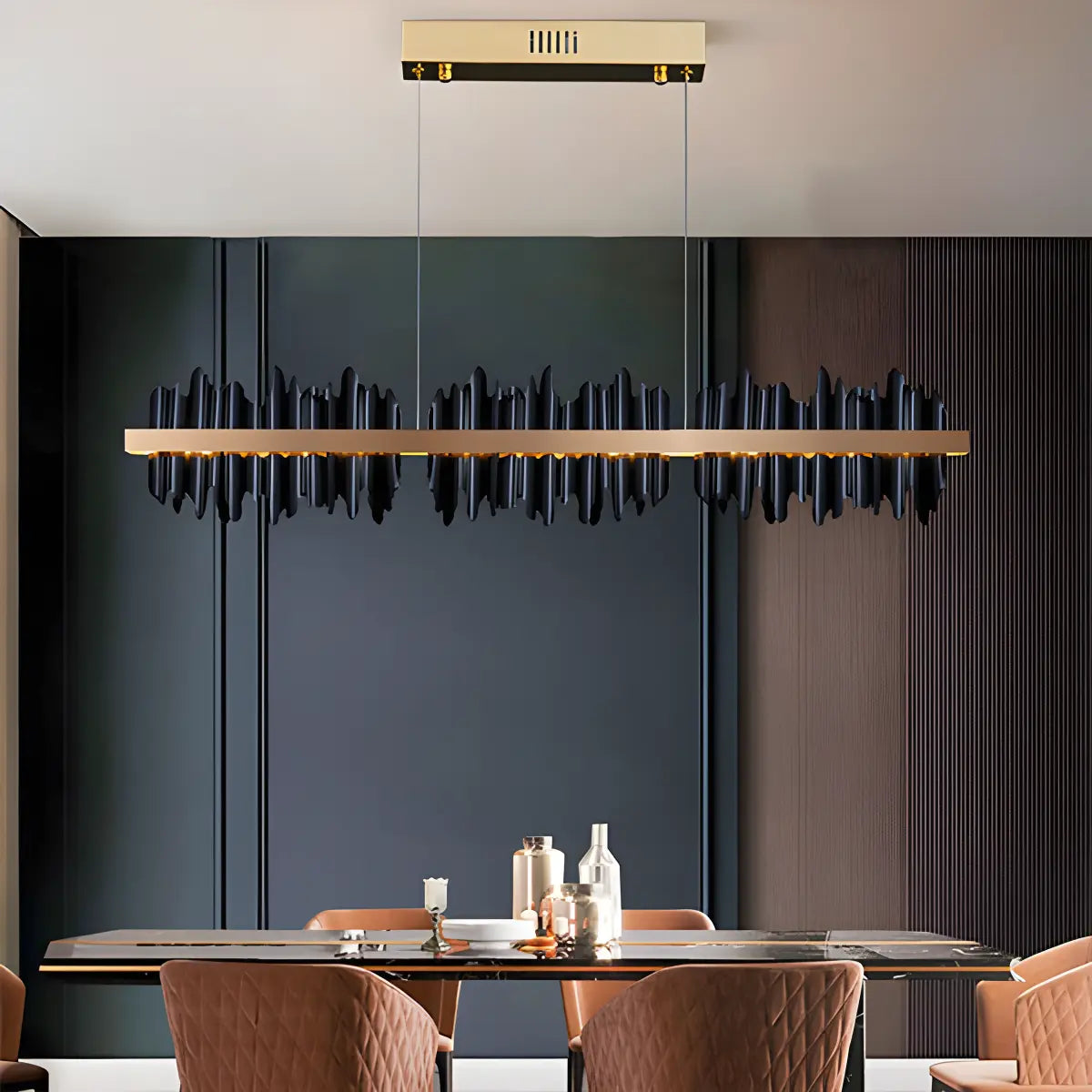 Feyran Iceberg Linear Chandelier-Black & Gold