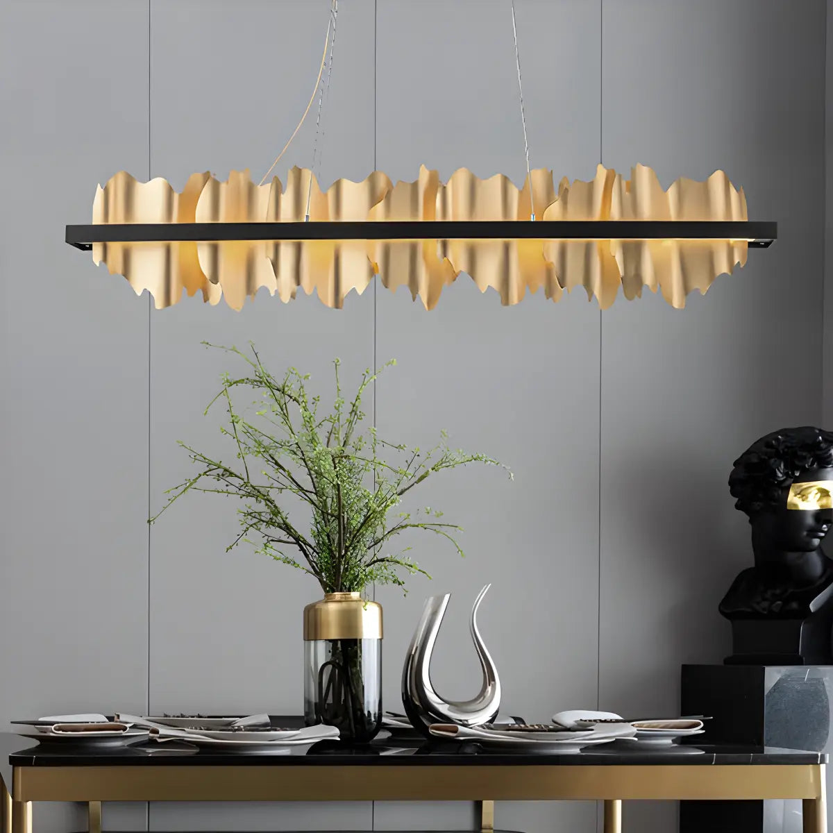 Feyran Iceberg Linear Chandelier-Black & Gold