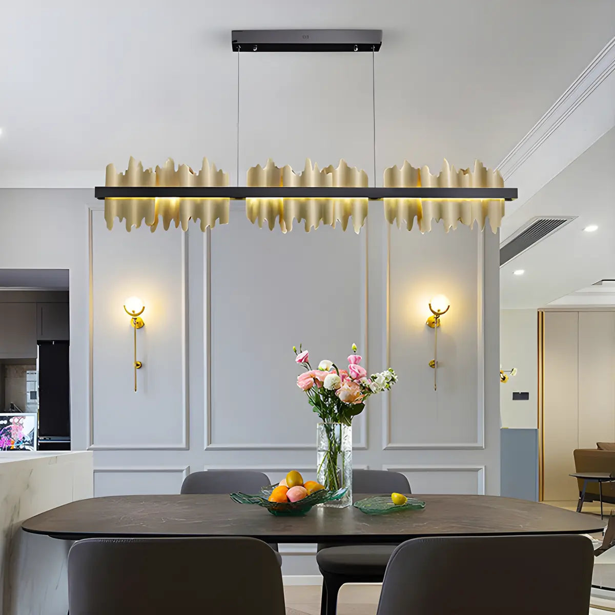 Feyran Iceberg Linear Chandelier-Black & Gold