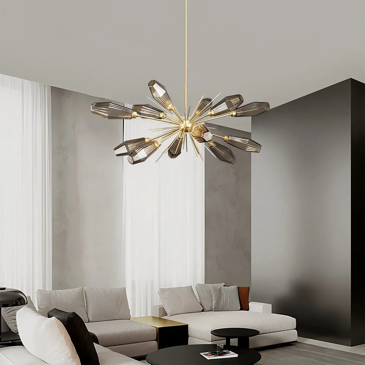 Feyran Kristal Rock Glass Chandelier for Dining Room