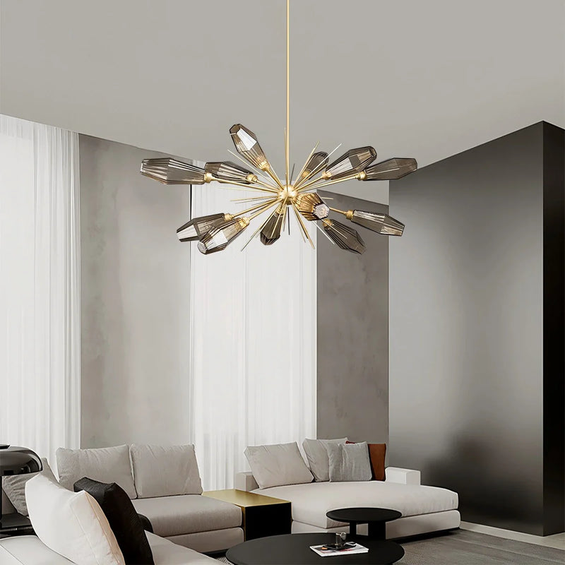 Feyran Kristal Rock Glass Chandelier for Dining Room