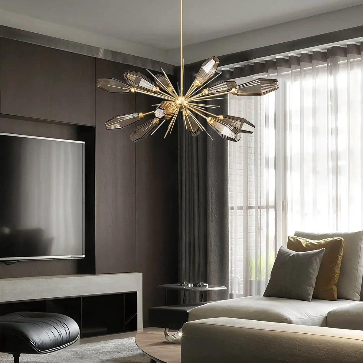 Feyran Kristal Rock Glass Chandelier for Dining Room