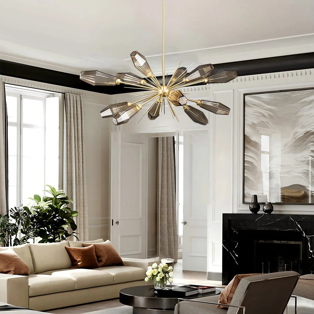 Feyran Kristal Rock Glass Chandelier for Dining Room