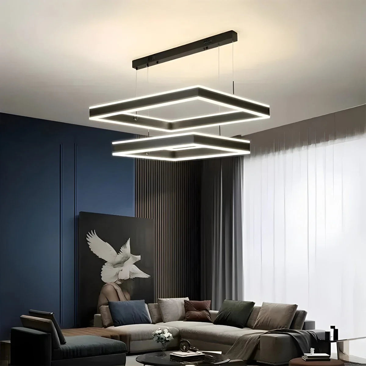Feyran Tiered Black Square Pendant Lamp for Living Room