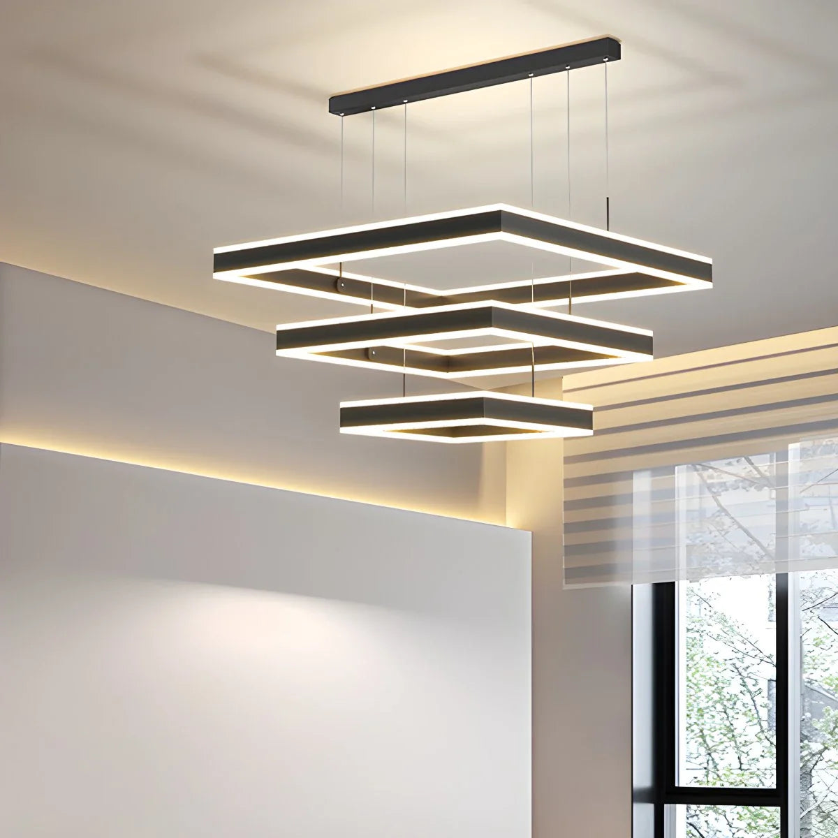 Feyran Tiered Black Square Pendant Lamp for Living Room