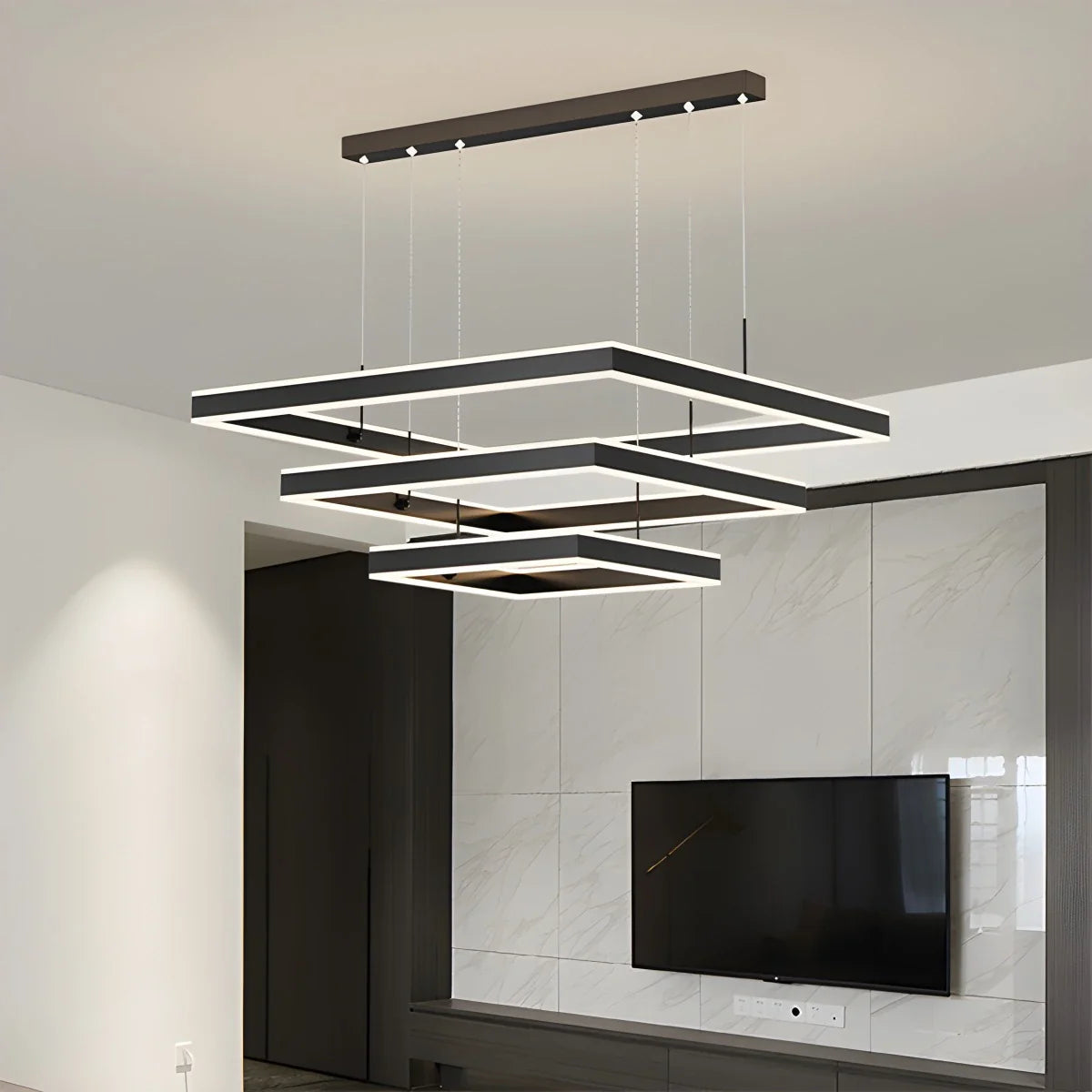 Feyran Tiered Black Square Pendant Lamp for Living Room