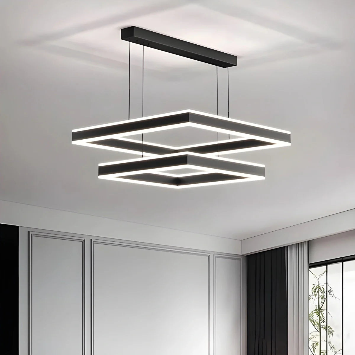 Feyran Tiered Black Square Pendant Lamp for Living Room