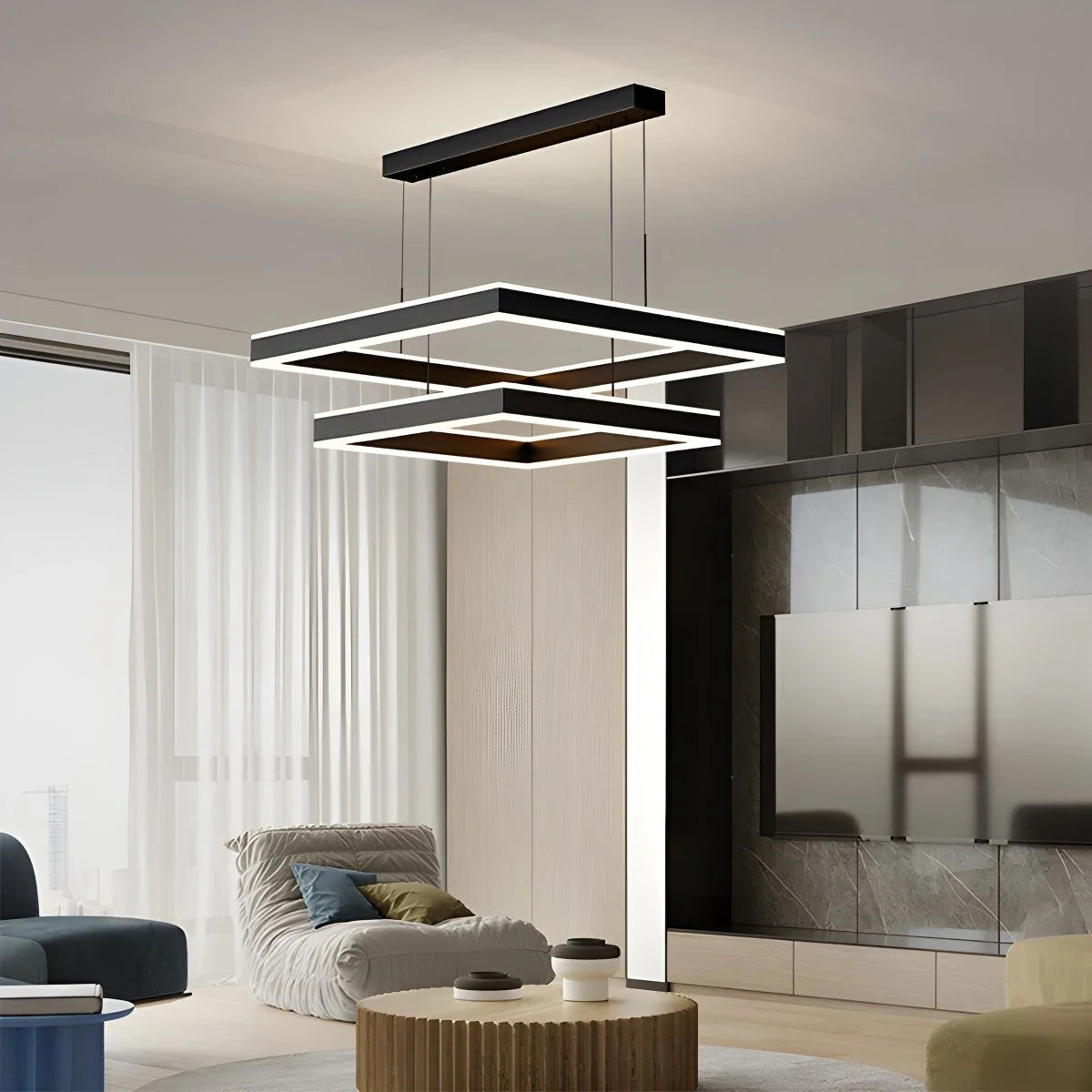 Feyran Tiered Black Square Pendant Lamp for Living Room